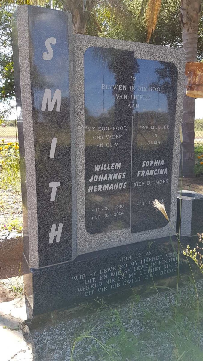 SMITH Willem Johannes Hermanus 1940-2004 &amp; Sophia Francina DE JAGER 1944-