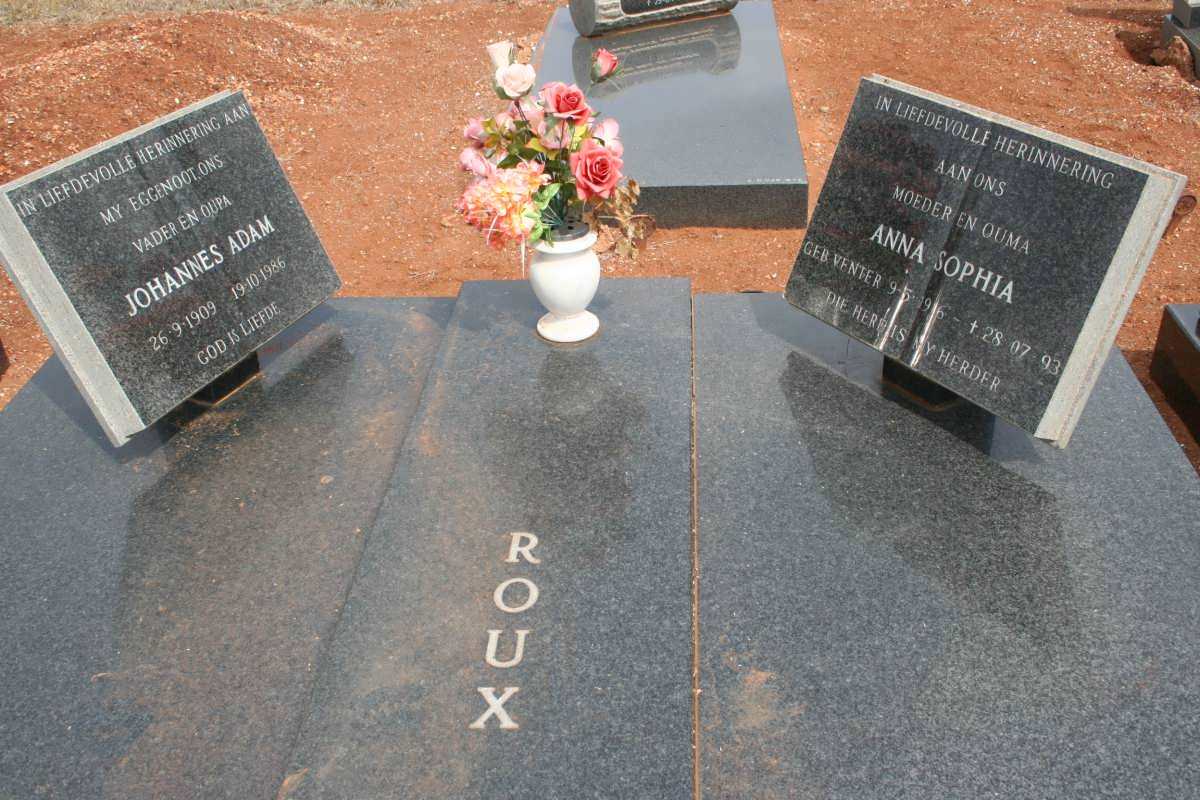 ROUX Johannes Adam 1909-1986 &amp; Anna Sophia nee VENTER 1916-1993