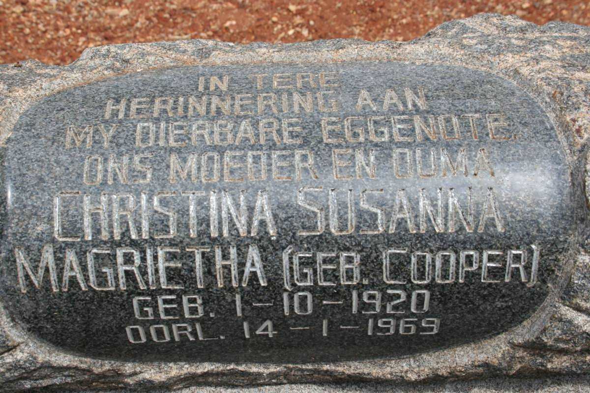 ENGELBRECHT Christina Susanna Magrietha nee COOPER 1920-1969