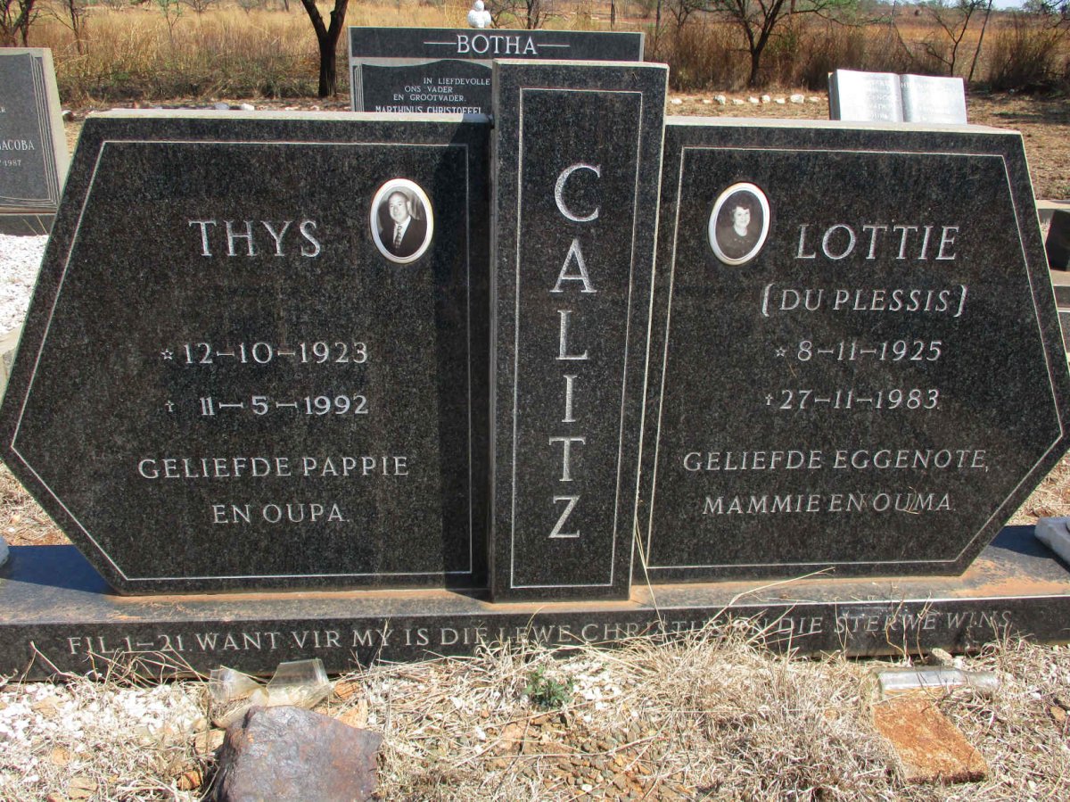 CALITZ Thys 1923-1992 &amp; Lottie DU PLESSIS 1925-1983