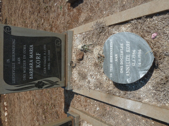 KORF Barbara Maria nee VISAGIE 1931-2009 :: KORF Annelize 1986-1986