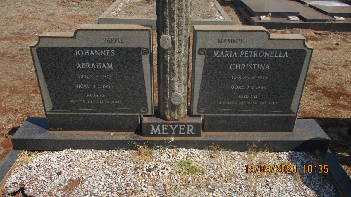 MEYER Johannes Abraham 1905-1986 &amp; Maria Petronella Christina 1905-1986