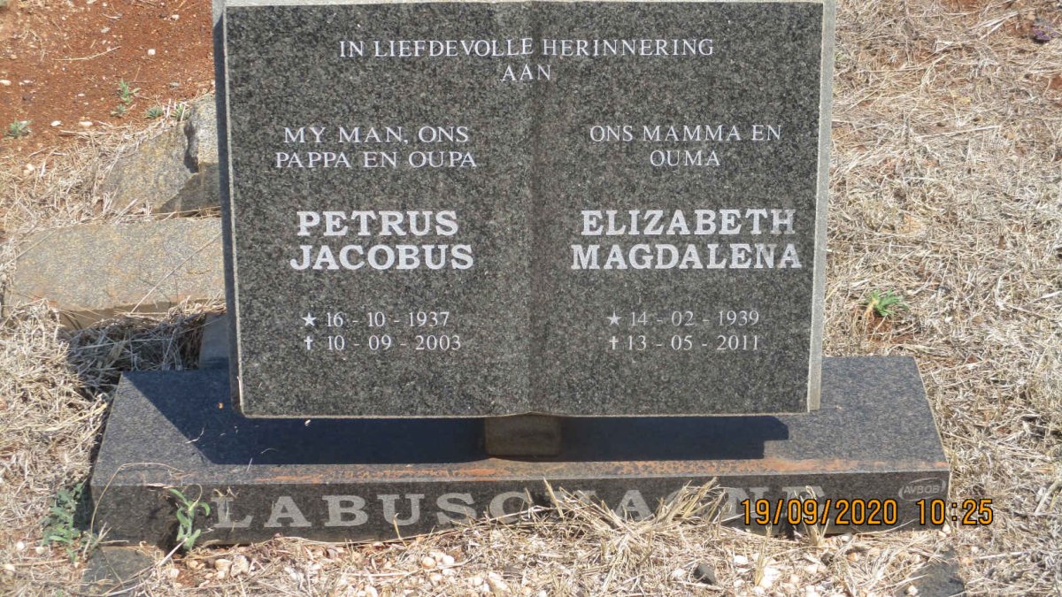 LABUSCHAGNE Petrus Jacobus 1937-2003 &amp; Elizabeth Magdalena 1939-2011