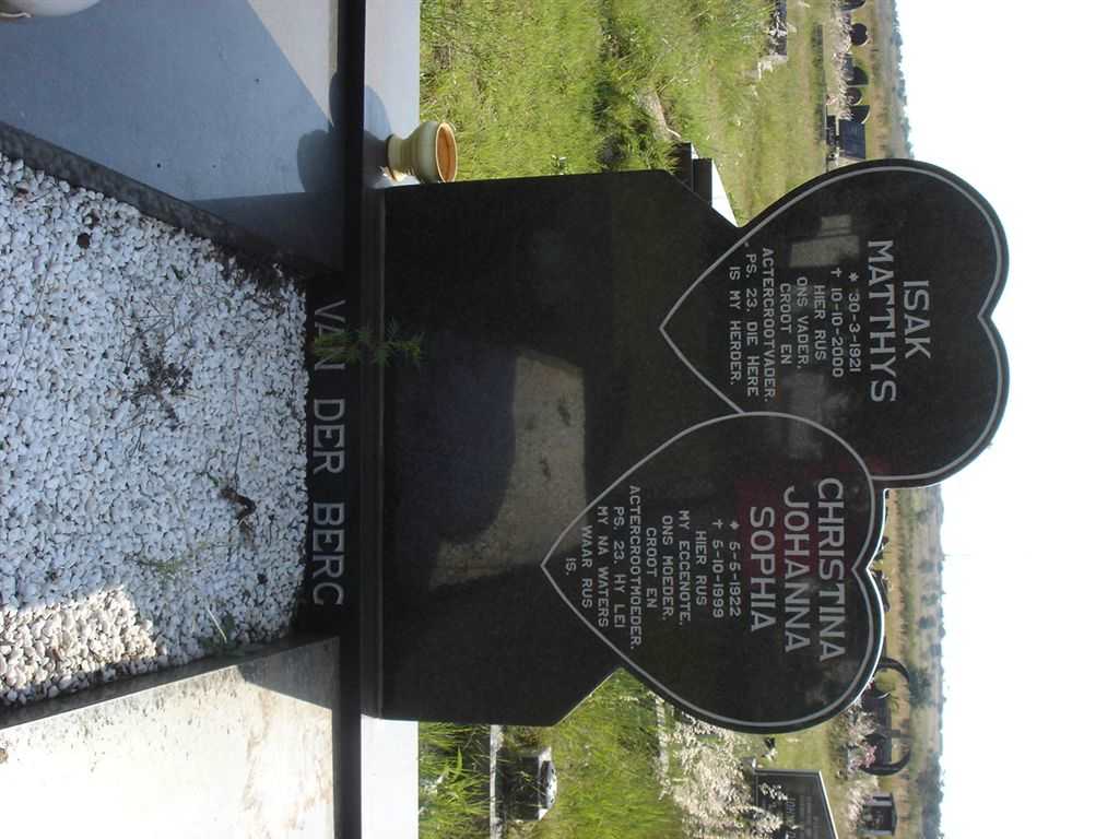 BERG Isak Matthys, van der 1921-2000 &amp; Christina Johanna Sophia 1922-1999