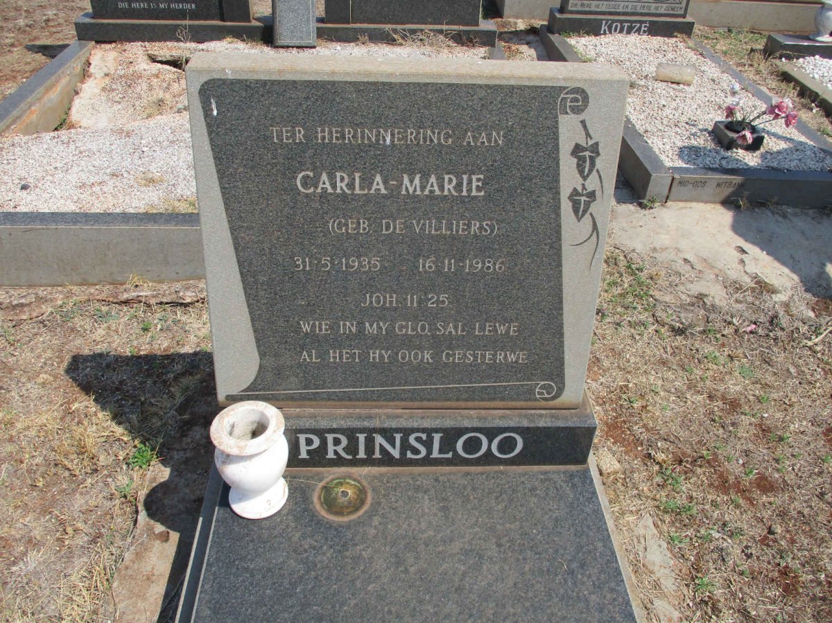 PRINSLOO Carla-Marie nee DE VILLIERS 1935-1986