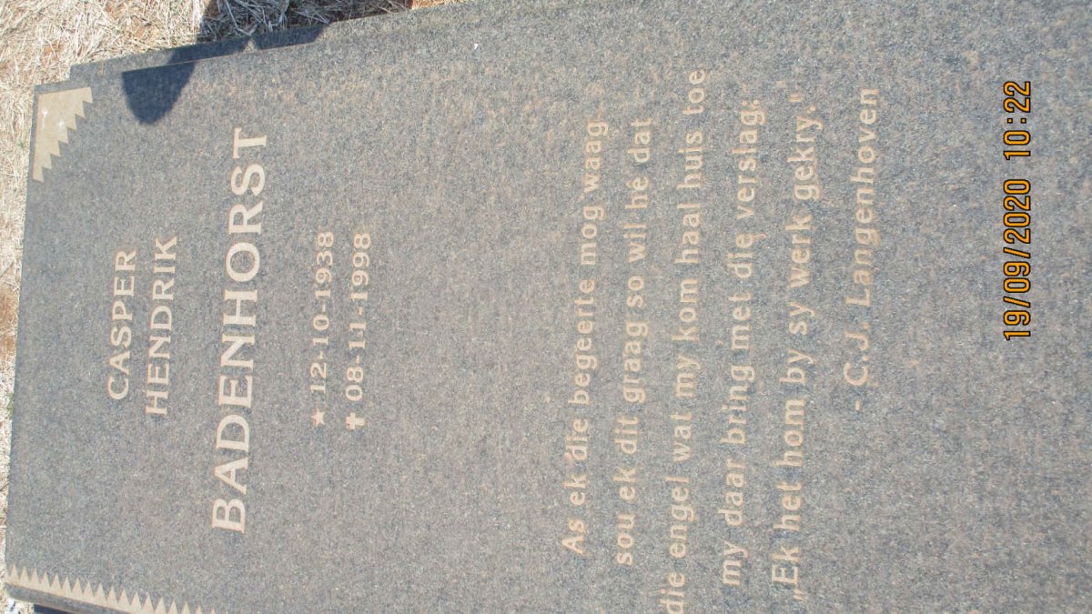 BADENHORST Casper Hendrik 1938-1998