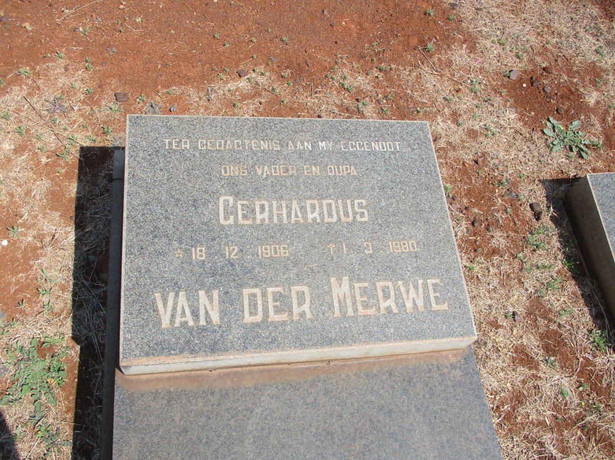 MERWE Gerhardus, van der 1906-1980