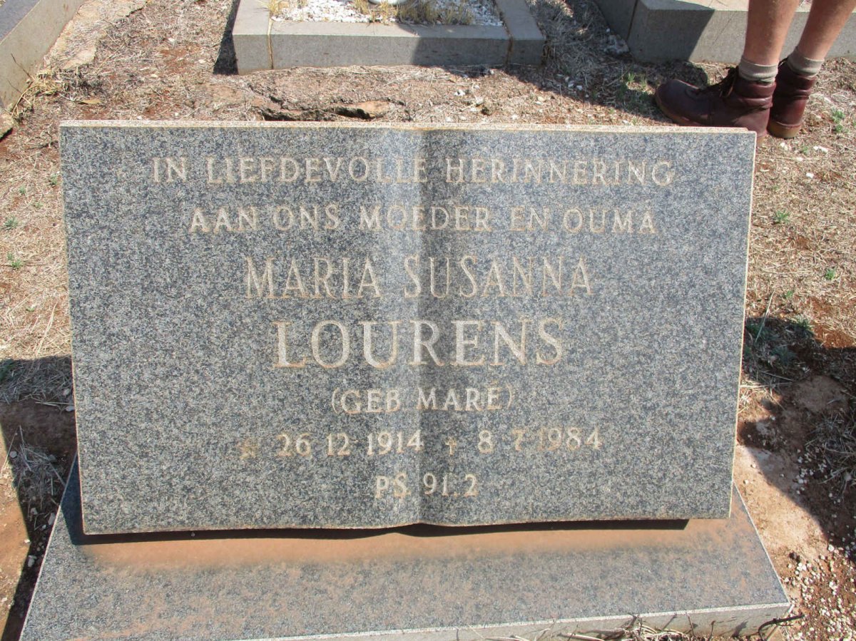 LOURENS Maria Susanna nee MARÉ 1914-1984
