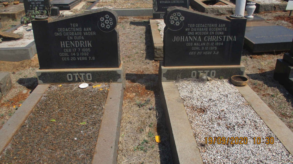 OTTO Hendrik 1885-1982 &amp; Johanna Christina MALAN 1894-1975