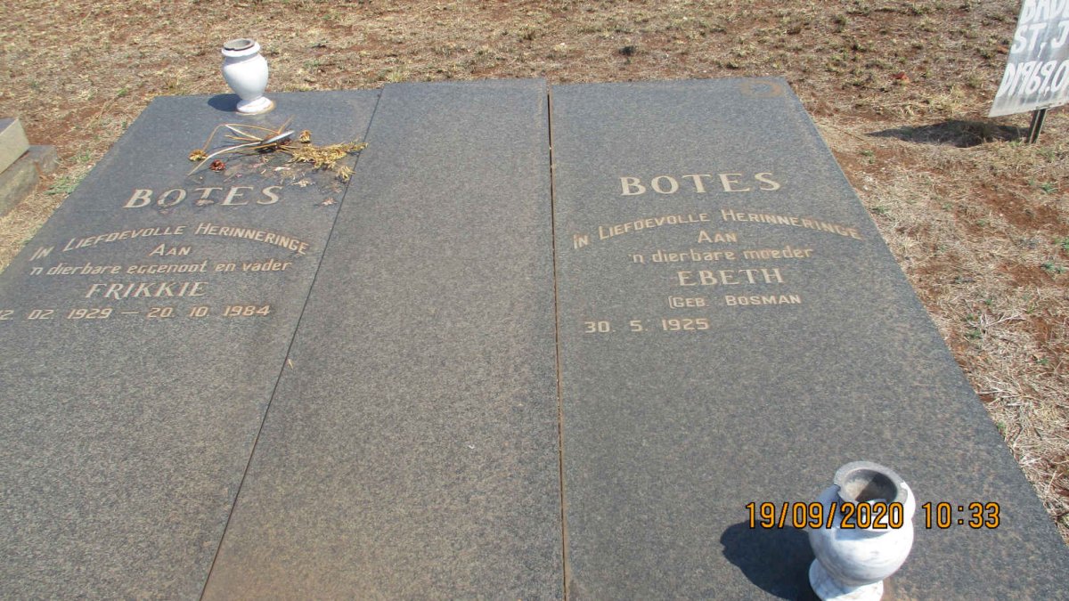 BOTES Frikkie 1929-1984 &amp; Ebeth BOSMAN 1925-