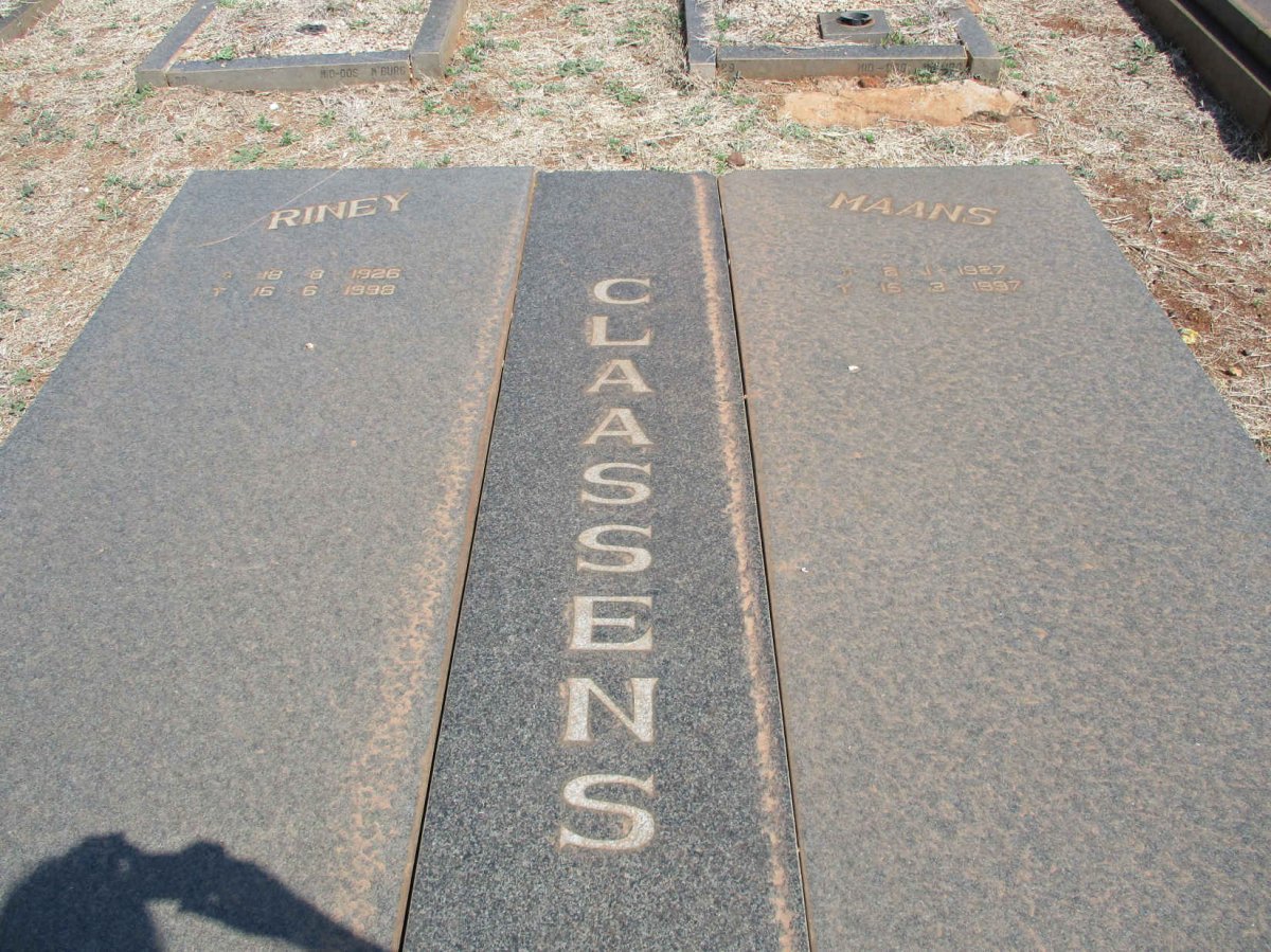 CLAASSENS Maans 1927-1997 &amp; Riney 1926-1998