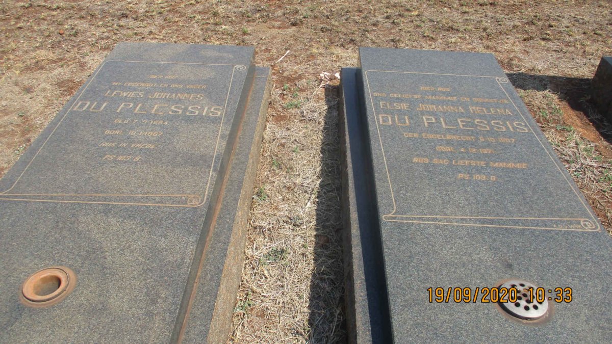 PLESSIS Lewies Johannes, du 1894-1967 &amp; Elsie Johanna Helena ENGELBRECHT 1907-1971