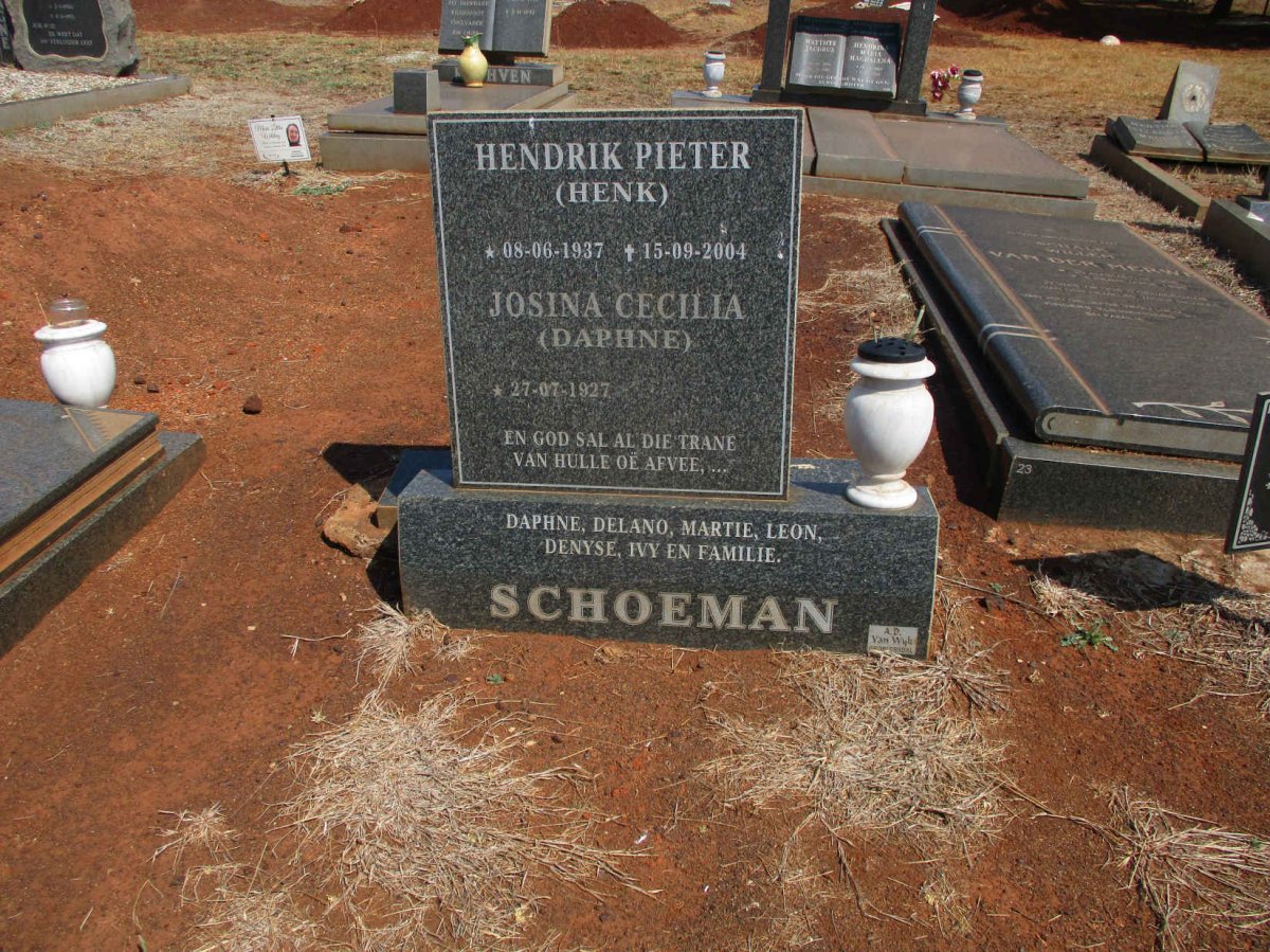 SCHOEMAN Hendrik Pieter 1937-2004 &amp; Josina Cecilia 1927-2013