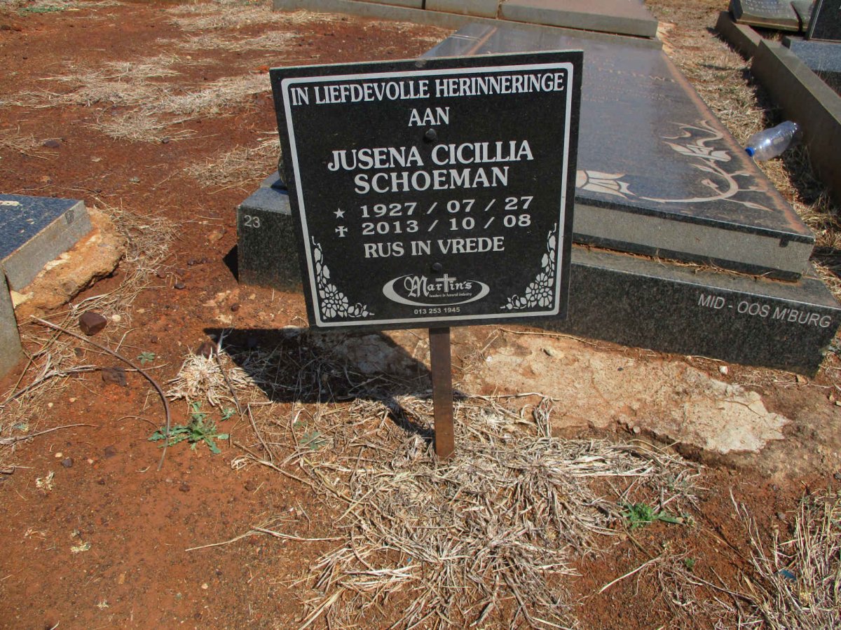 SCHOEMAN Hendrik Pieter 1937-2004 &amp; Josina Cecilia 1927-2013