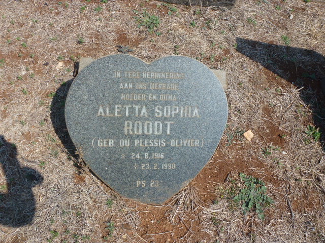 ROODT Aletta Sophia nee DU PLESSIS-OLIVIER 1916-1990