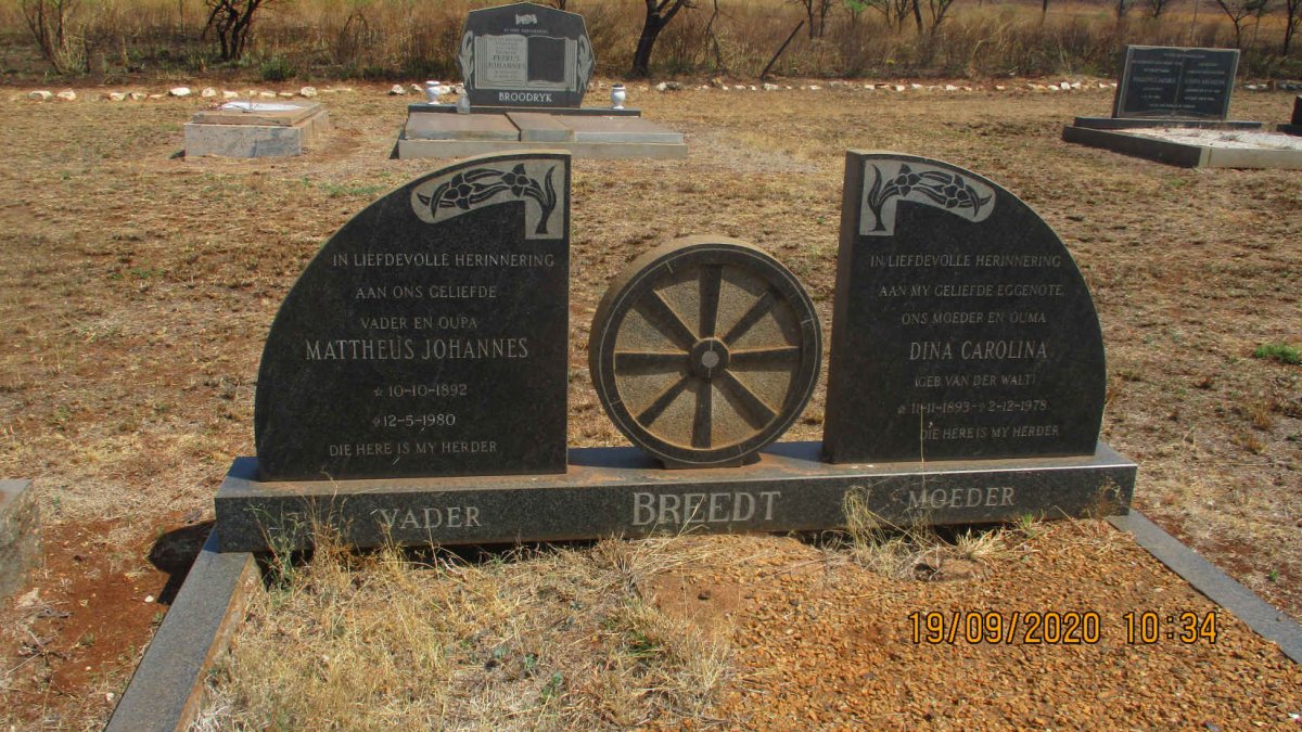 BREEDT Mattheus Johannes 1892-1980 &amp; Dina Carolina VAN DER WALT 1893-1978