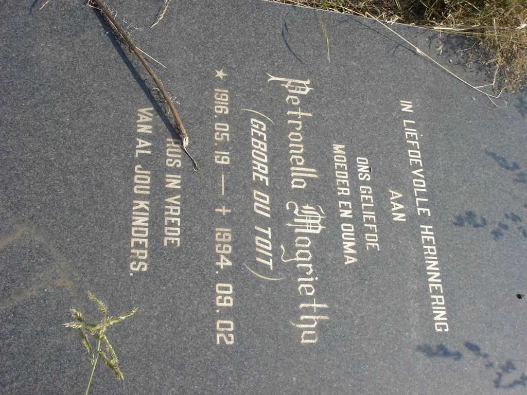 SWANEPOEL Petronella Magrietha nee DU TOIT 1916-1994