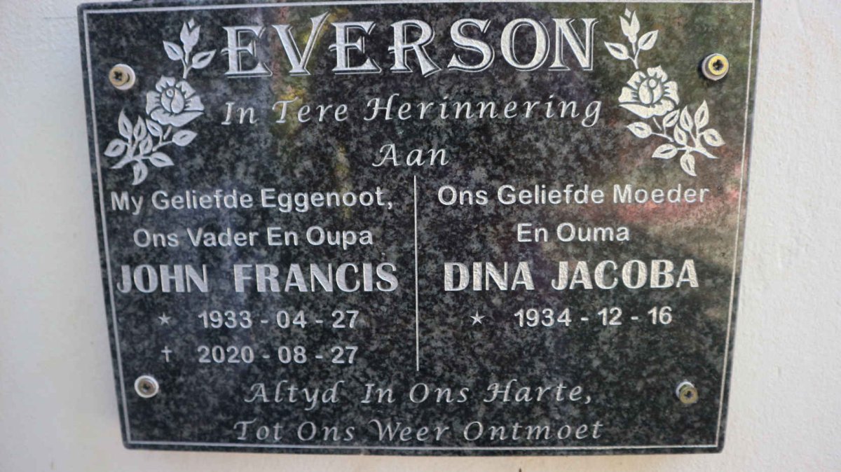 EVERSON John Francis 1933-2020 &amp; Dina Jacoba 1934-