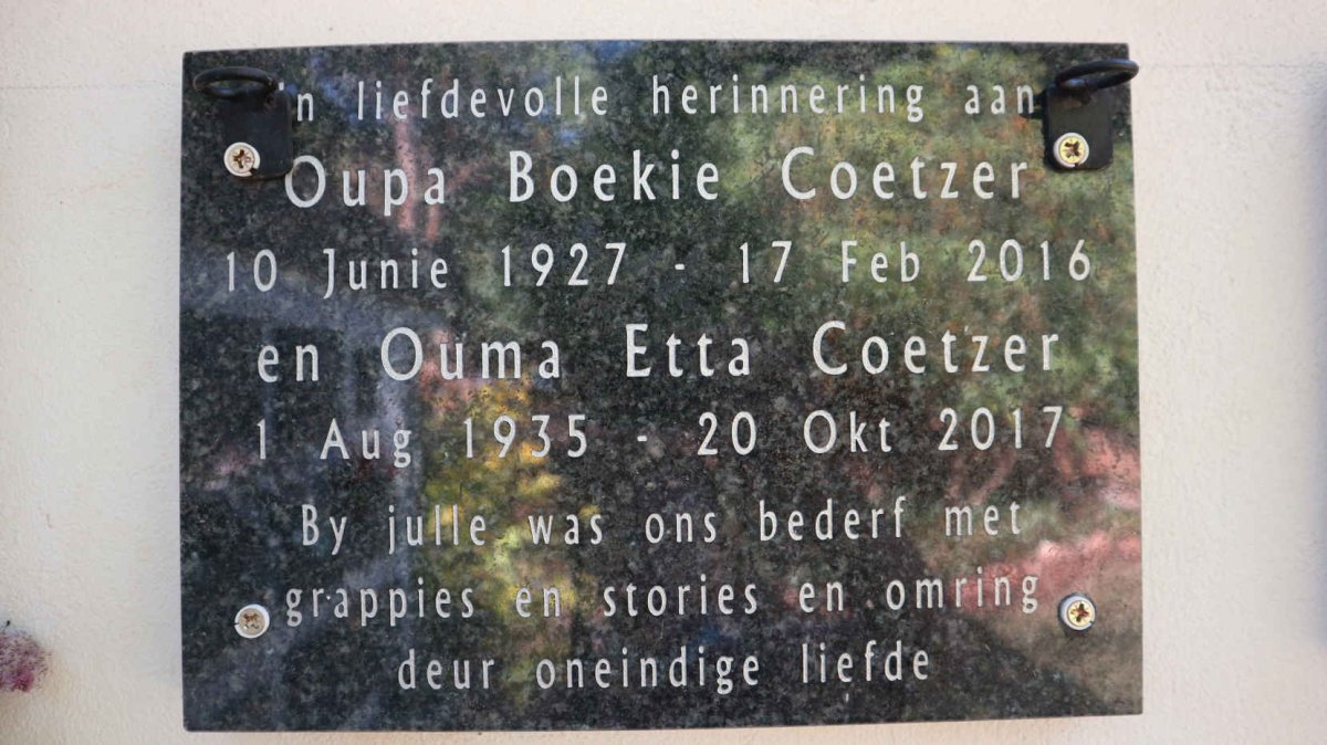 COETZER Boekie 1927-2016 &amp; Etta 1935-2017