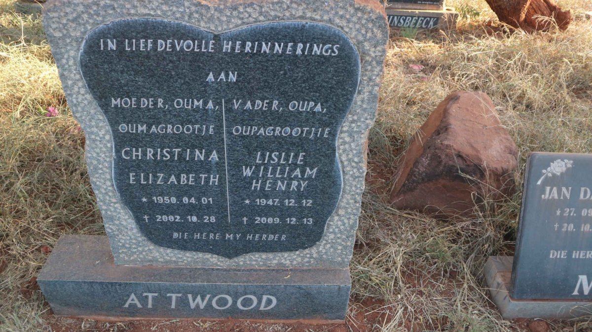 ATTWOOD Lislie William Henry 1947-2009 &amp; Christina Elizabeth 1950-2002