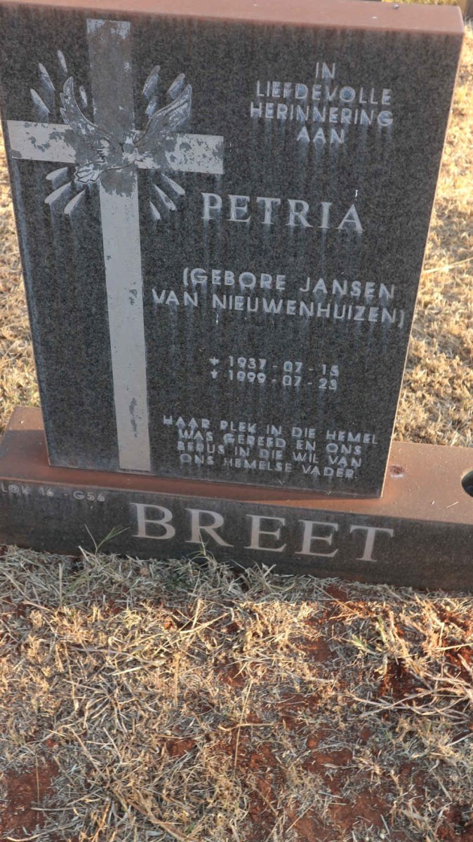 BREET Petria nee JANSEN VAN NIEUWENHUIZEN 1937-1999