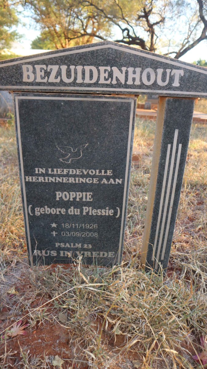 BEZUIDENHOUT Poppie nee DU PLESSIE 1926-2008