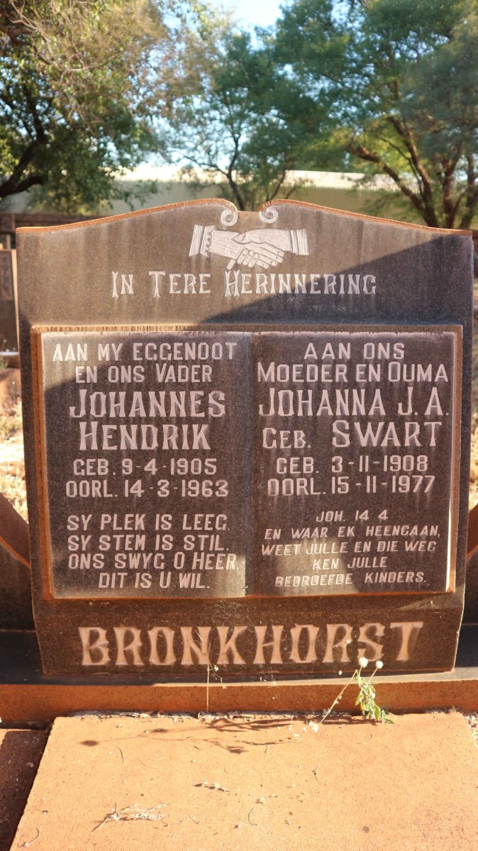 BRONKHORST Johannes Hendrik 1905-1963 &amp; Johanna J.A. SWART 1908-1977