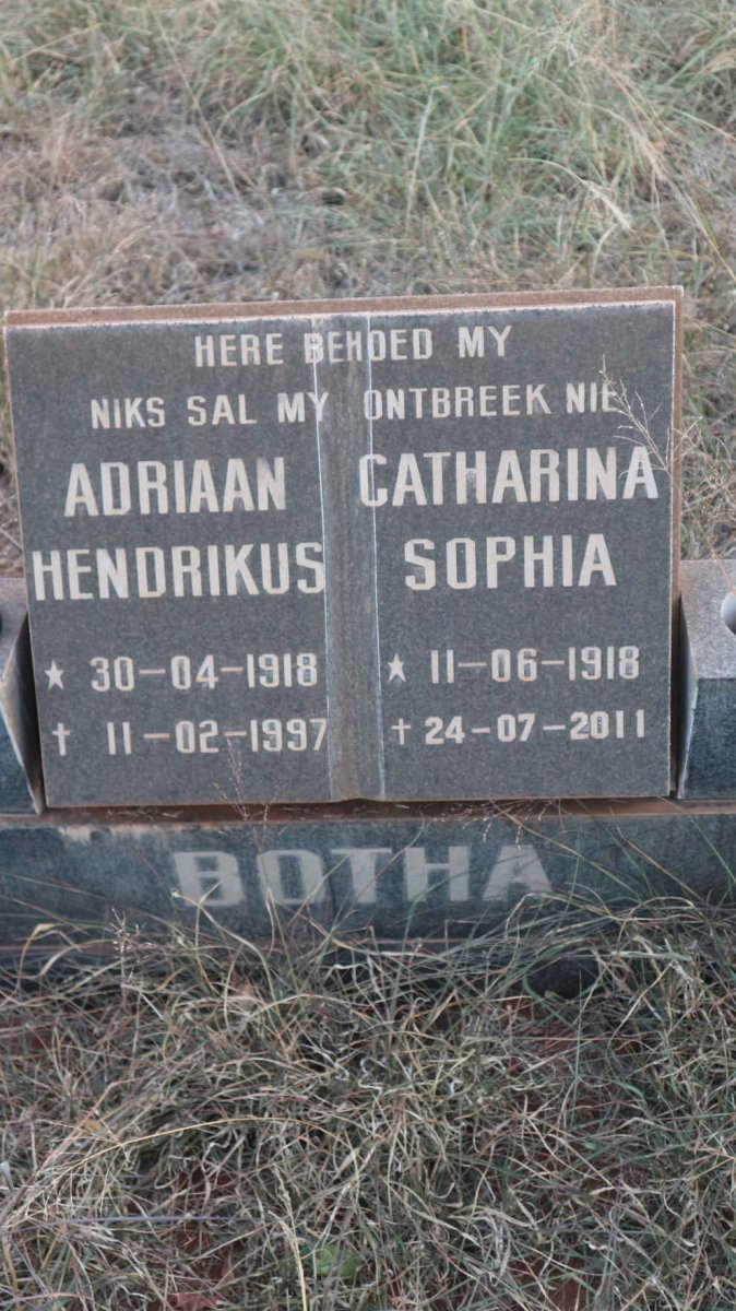 BOTHA Adriaan Hendrikus 1918-1997 &amp; Catharina Sophia 1918-2011