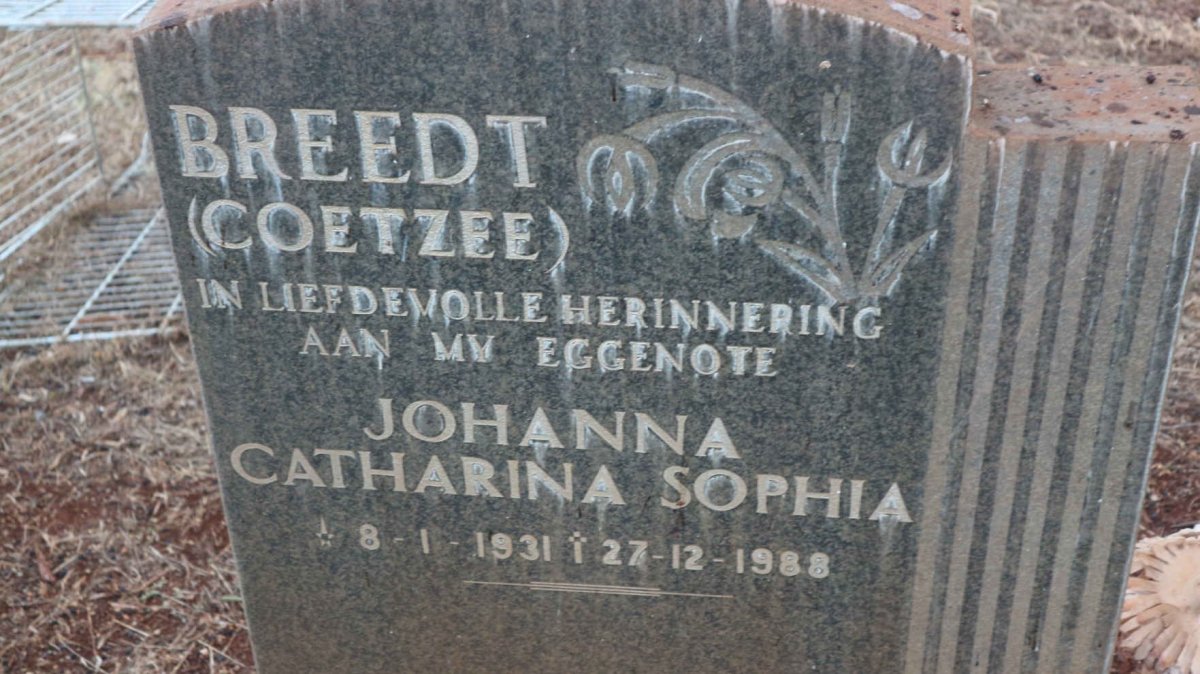 BREEDT Johanna Catharina Sophia nee COETZEE 1931-1988