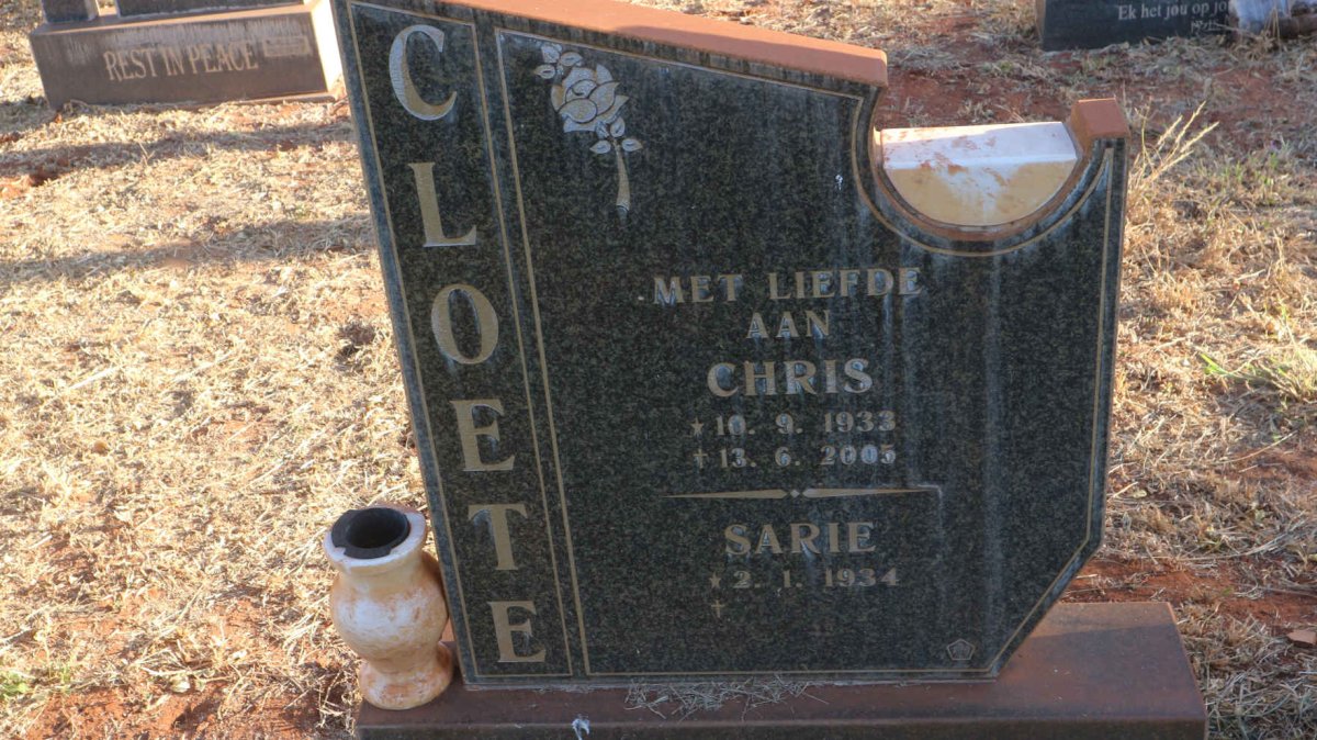 CLOETE Chris 1933-2005 &amp; Sarie 1934-