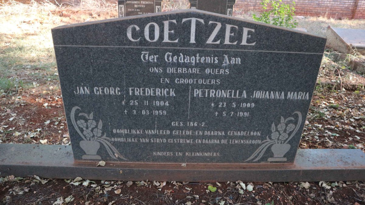 COETZEE Jan Georg Frederick 1904-1959 &amp; Petronella Johanna Maria 1909-1991