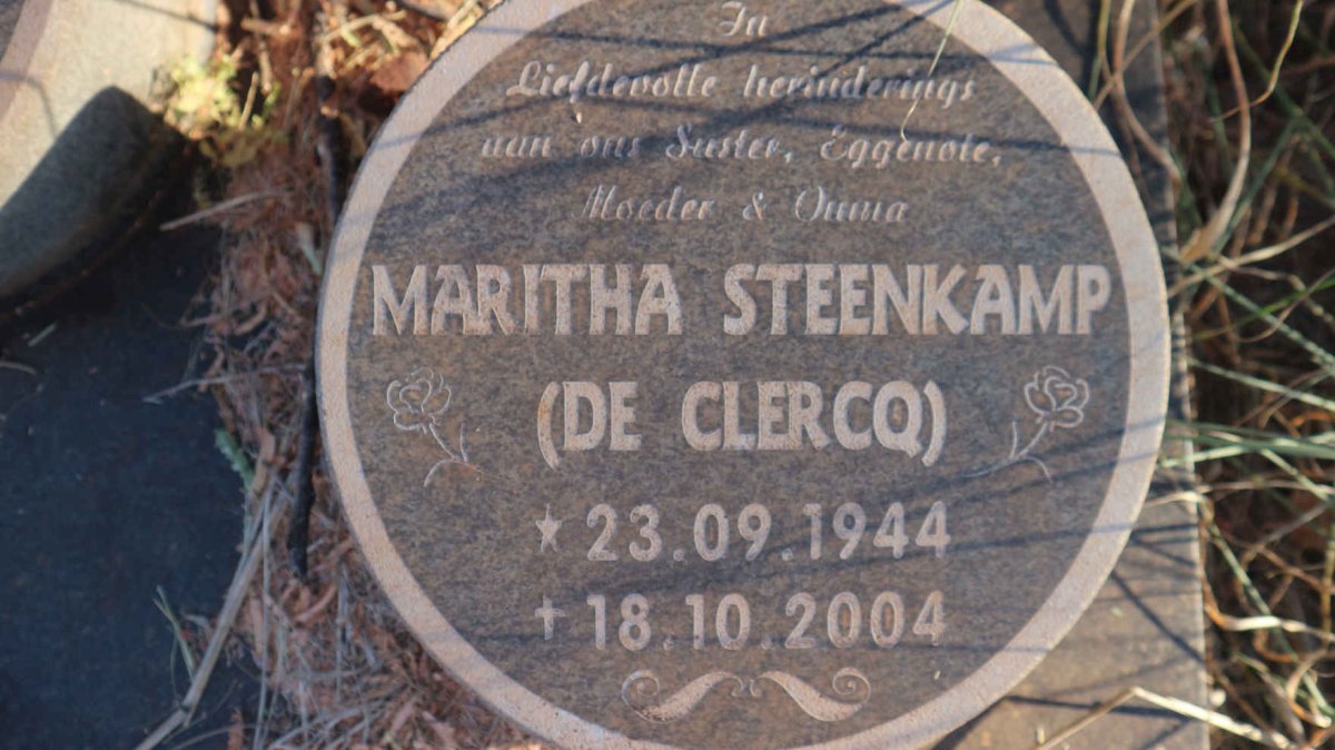 CLERCQ Theuns, de 1921-1975 &amp; Alida WELDON 1924-2009 :: STEENKAMP Maritha nee DE CLERCQ 1944-2004