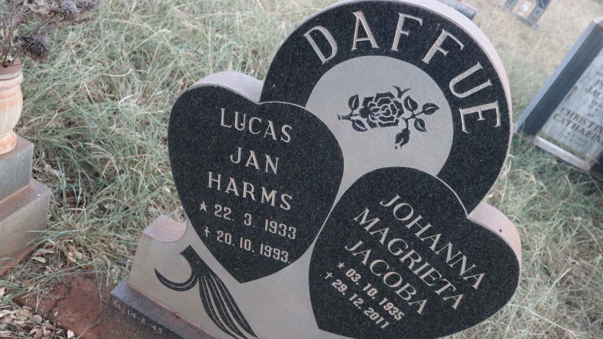 DAFFUE Lucas Jan Harms 1933-1993 &amp; Johanna Magrietha Jacoba 1935-2011