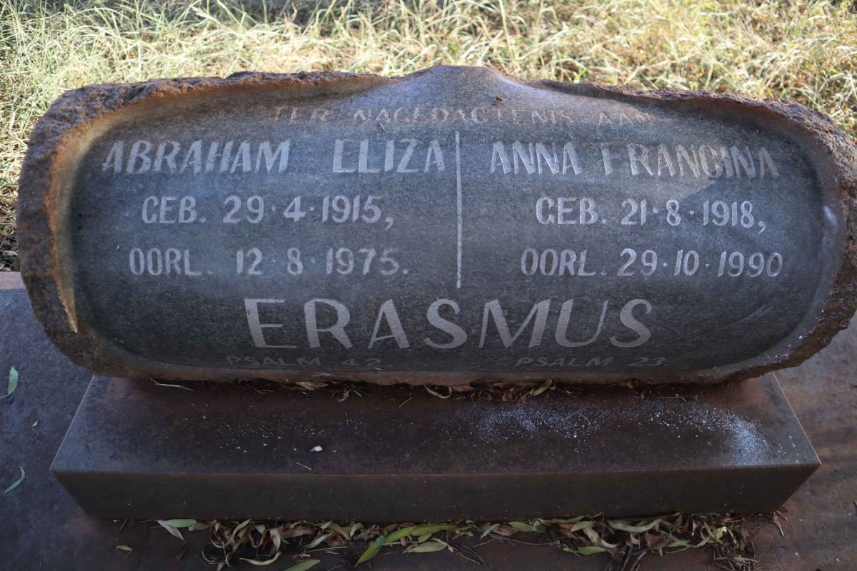 ERASMUS Abraham Eliza 1915-1975 &amp; Anna Francina 1918-1990