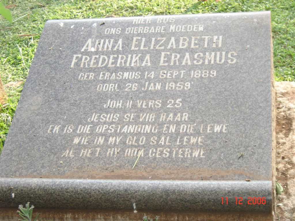 ERASMUS Anna Elizabeth Frederika nee ERASMUS 1889-1959