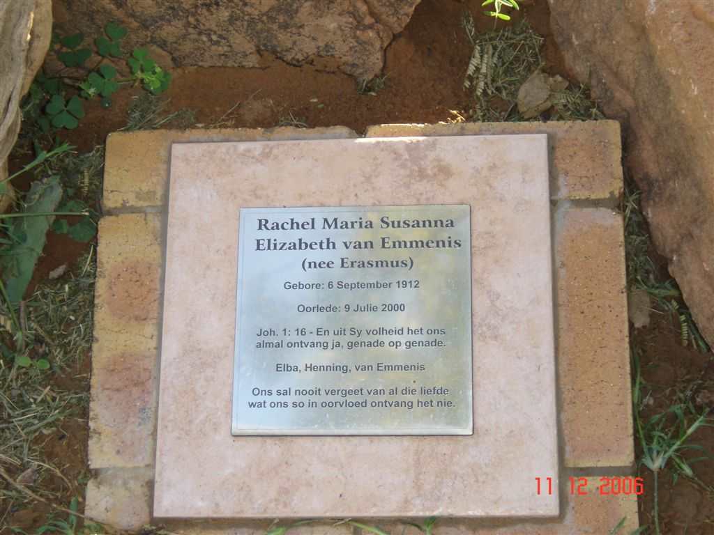 EMMENIS Rachel Maria Susanna Elizabeth, van nee ERASMUS 1912-2000