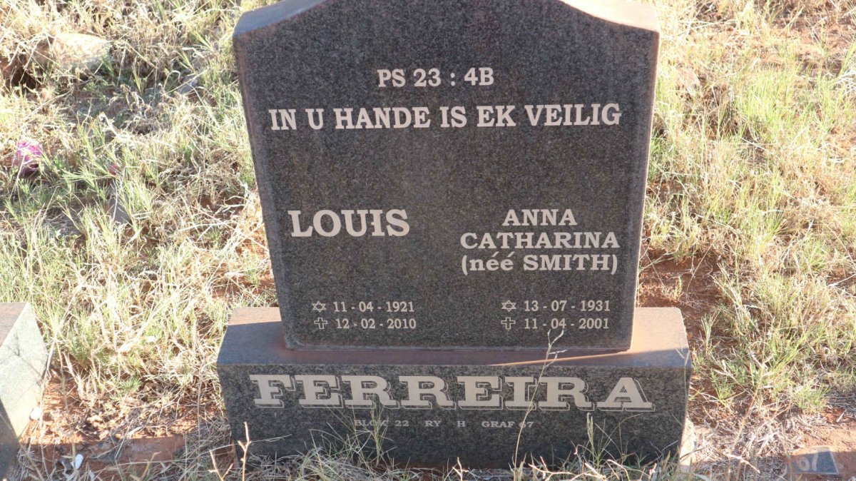 FERREIRA Louis 1921-2010 &amp; Anna Catharina SMITH 1931-2001