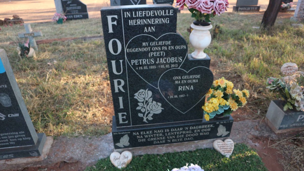 FOURIE Petrus Jacobus 1955-2013 &amp; Rina 1957-