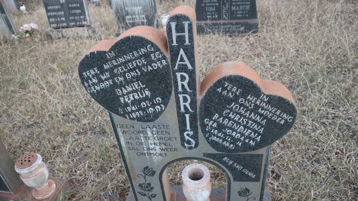 HARRIS Daniel Petrus 1941-1992 &amp; Johanna Christina Barendina JORDAAN 1941-2009