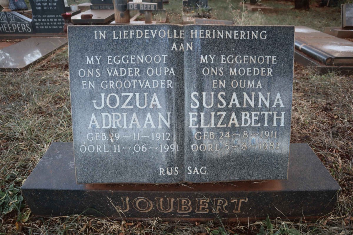 JOUBERT Jozua Adriaan 1912-1991 &amp; Susanna Elizabeth 1911-1982