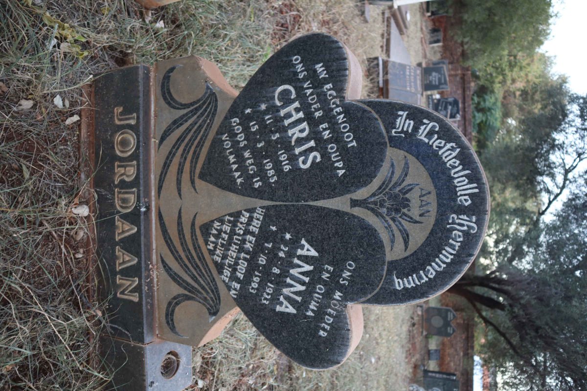 JORDAAN Chris 1916-1985 &amp; Anna 1933-1993