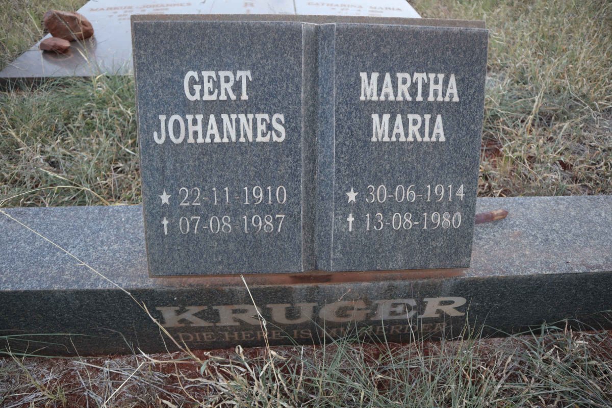 KRUGER Gert Johannes 1910-1987 &amp; Martha Maria 1914-1980