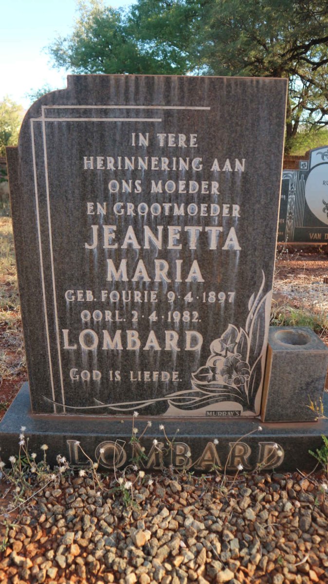 LOMBARD Jeanetta Maria nee FOURIE 1897-1982