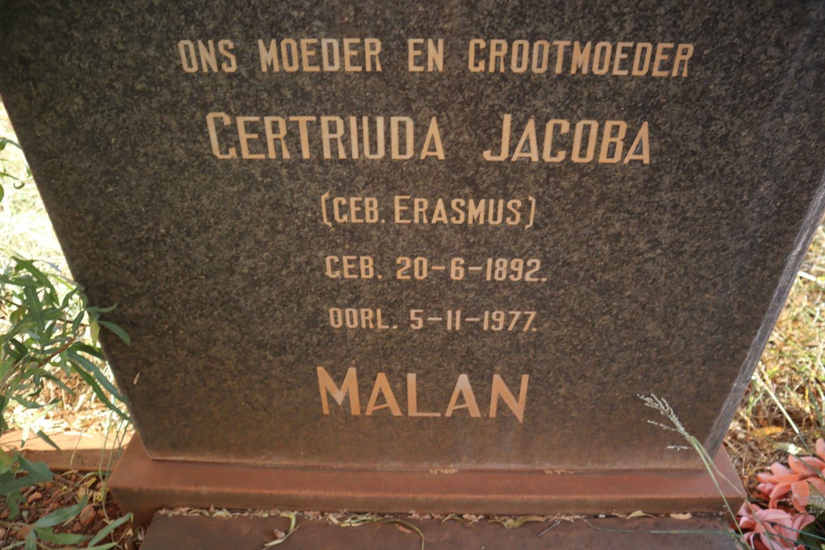 MALAN Gertruida Jacoba nee ERASMUS 1892-1977