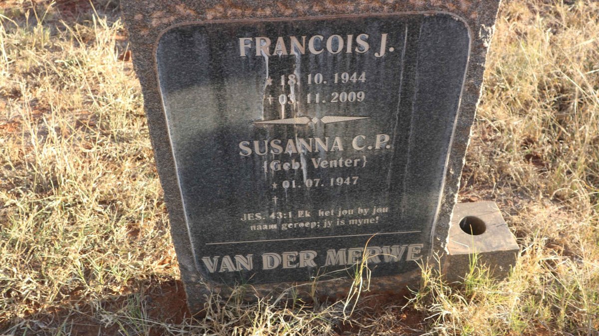 MERWE Francois J., van der 1944-2009 &amp; Susanna C.P. VENTER 1947-