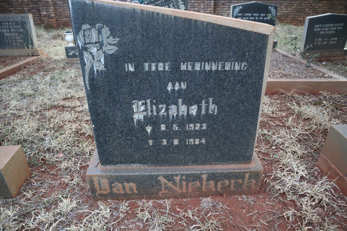 NIEKERK Elizabeth, van 1923-1984