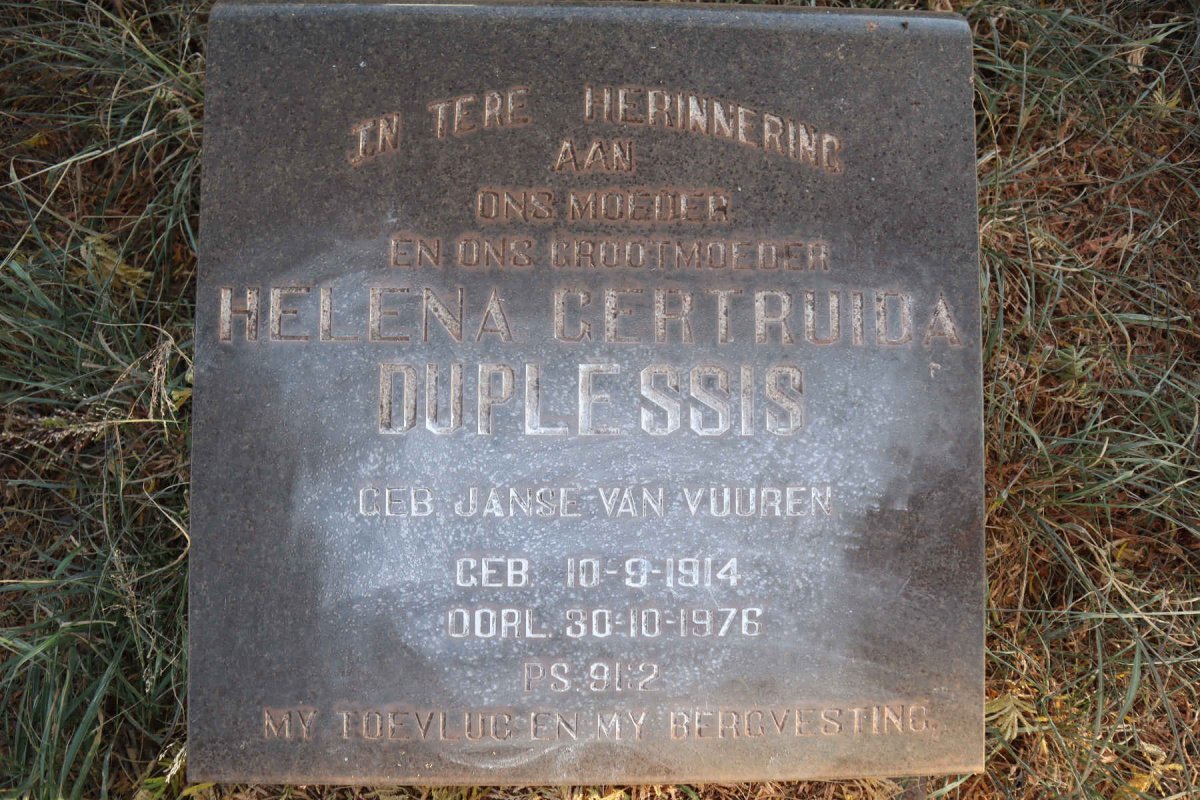 PLESSIS Helena Gertruida, du nee JANSE VAN VUUREN 1914-1976