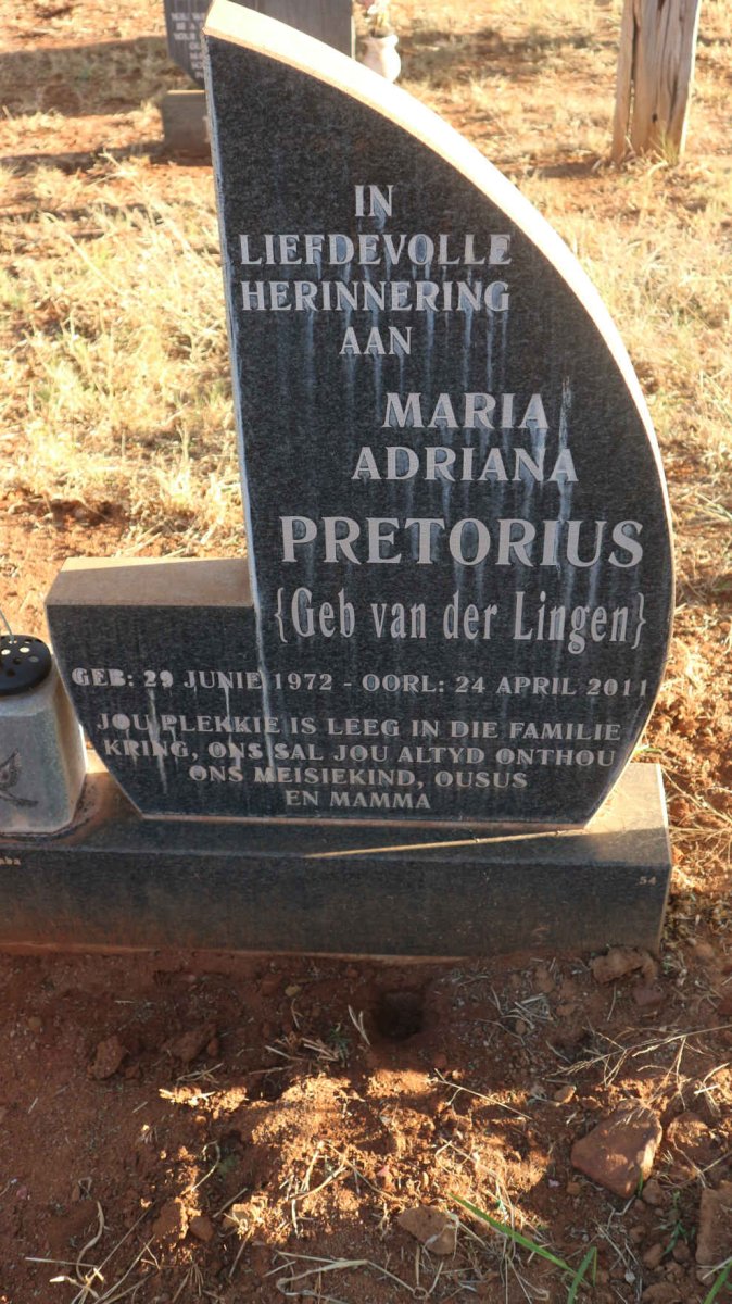 PRETORIUS Maria Adriana nee VAN DER LINGEN 1972-2011