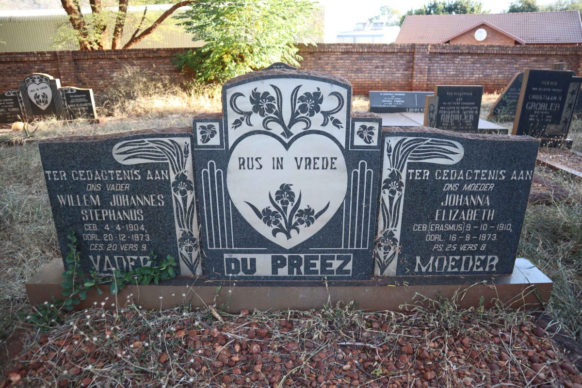 PREEZ Willem Johannes Stephanus, du 1904-1973 &amp; Johanna Elizabeth ERASMUS 1910-1973