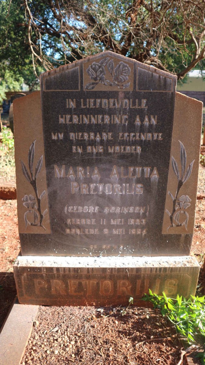 PRETORIUS Maria Aletta nee ROBINSON 1903-1964